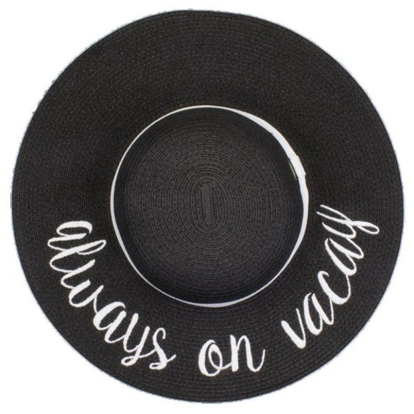 Apricot Lane Floppy Sun Hat Always On Vacay Embroidered Black ONE SIZE NWOT - Picture 4 of 8